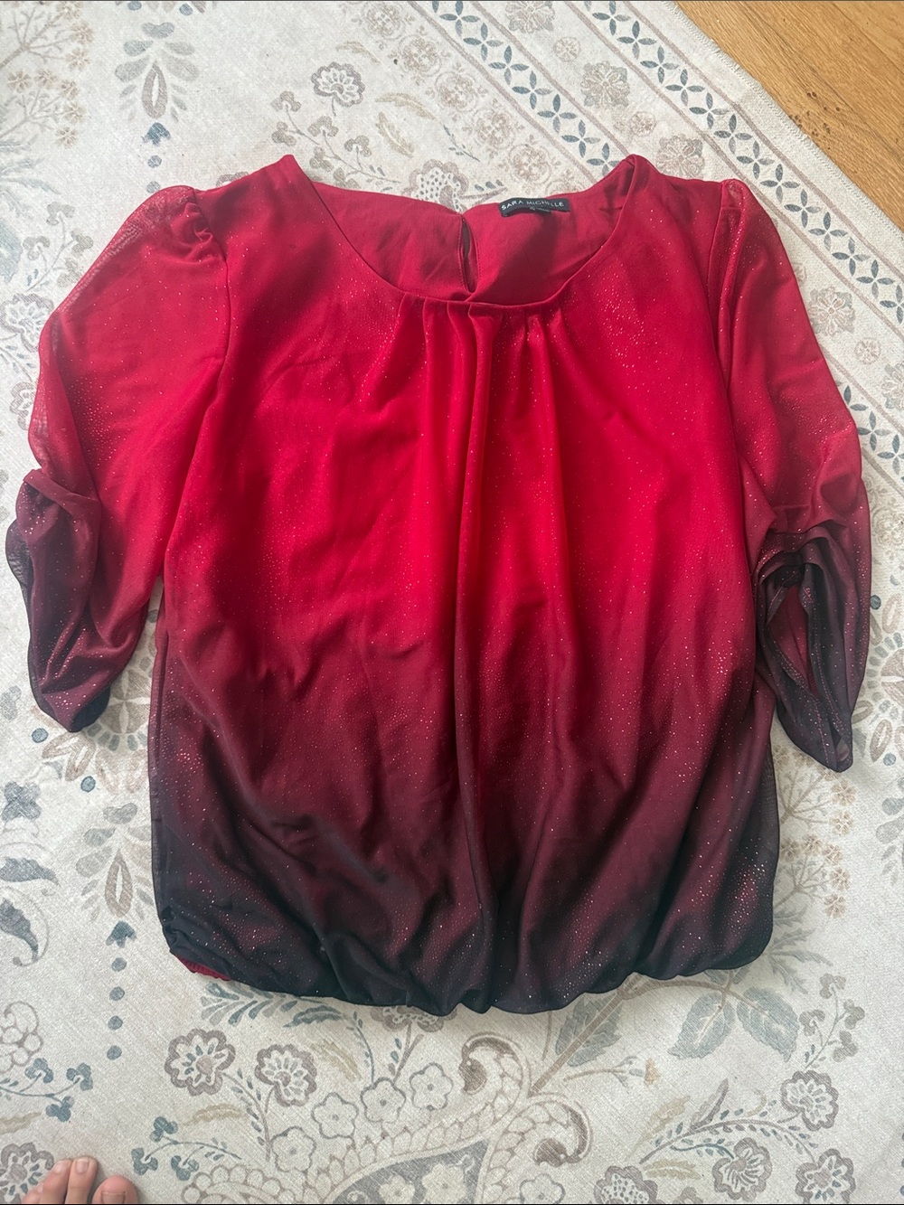 Sara Michelle Red to Black Ombre Sparkle Blouse